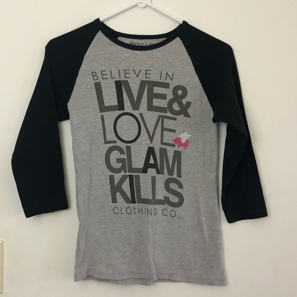 Glamour Kills 3/4 Sleeve Grey & Black Tee